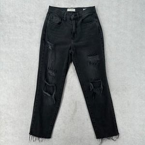 PacSun Womens Vintage Icon Jeans 26 Black‎ Denim Ripped Distressed Raw Hem